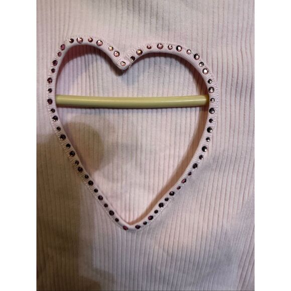 Zara Girls Ribbed Cutout Heart Rhinestones Short Sleeve Top Pink Size 11-12 NWT - Picture 2 of 8